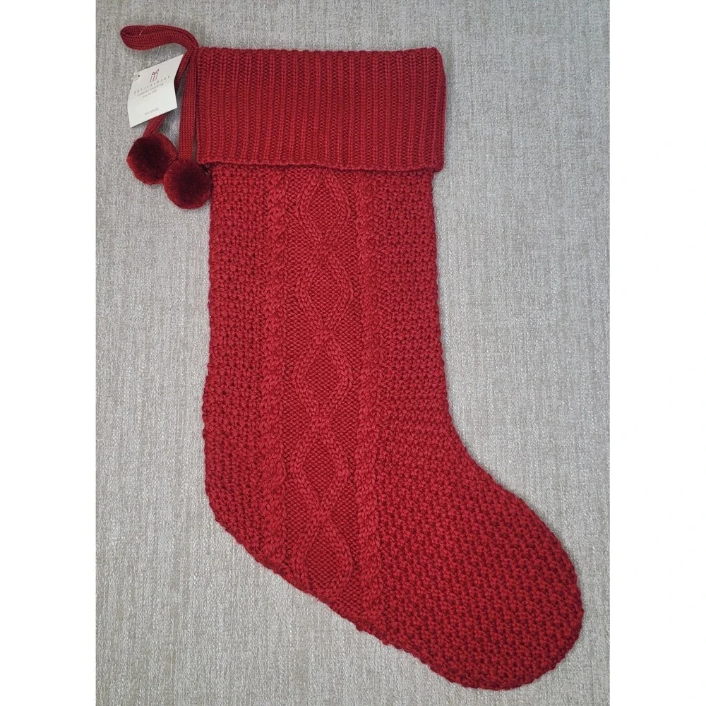 Pottery Barn Red Sweater Christmas Stocking Chunky Knit New w Tags